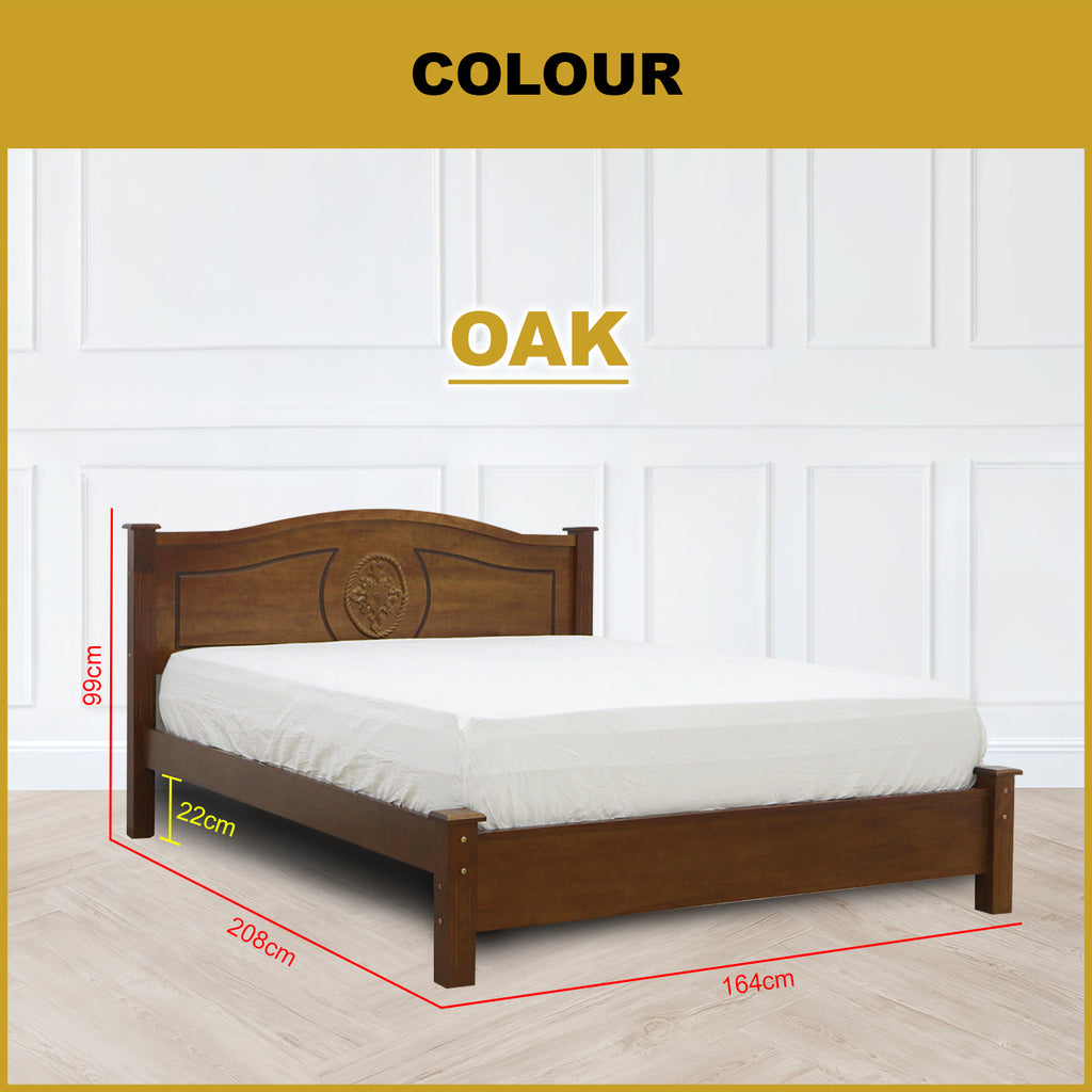 Yanir Wooden Bedframe Queen Size In Oak Colour with Mattress Option - MDF+Veneer Wood