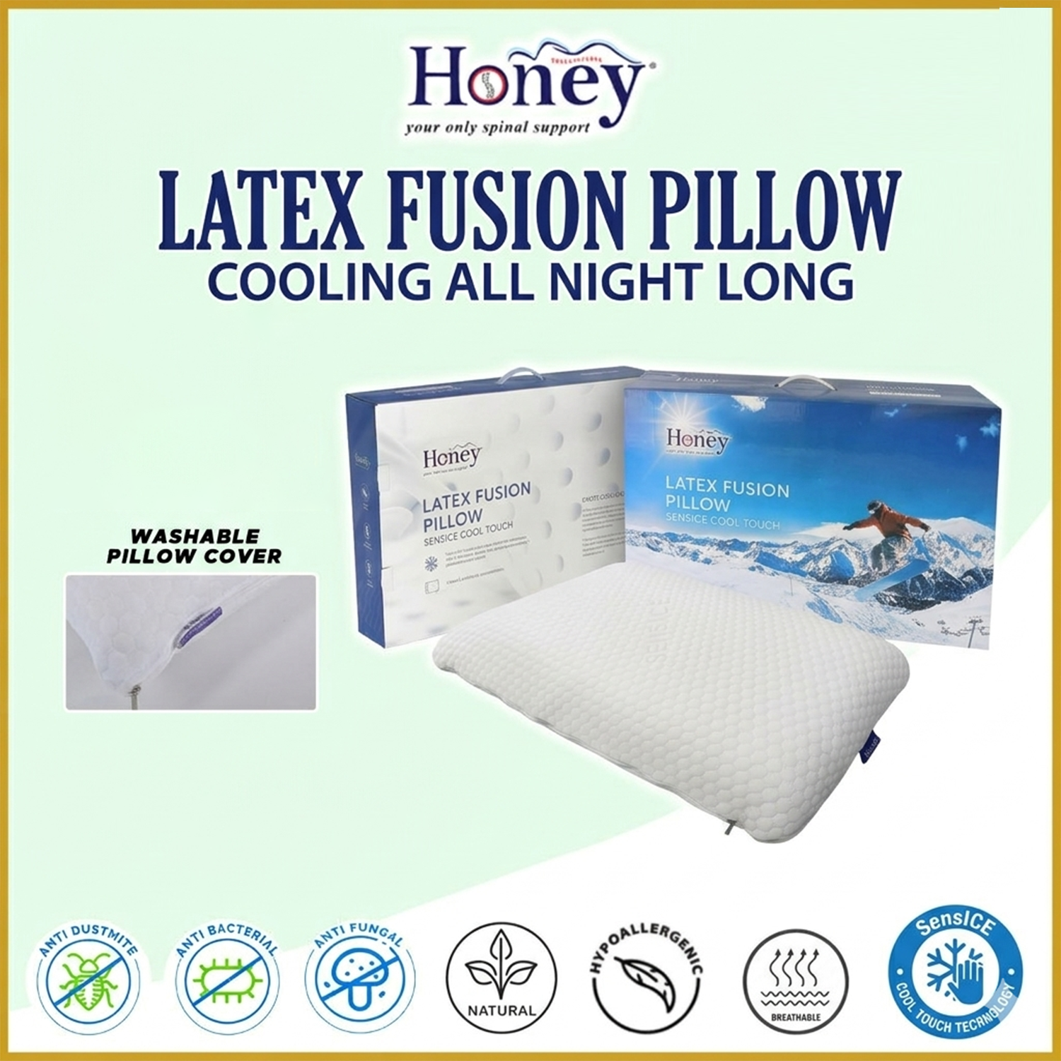 Honey Latex Fusion Pillow 5" Eco Friendly Anti-Bacteria Hypoallergenic