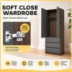 Nolin CARB-P2 Certified Board 2 Door Wardrobe + 3 Layer Drawer Laminated Back Panel
