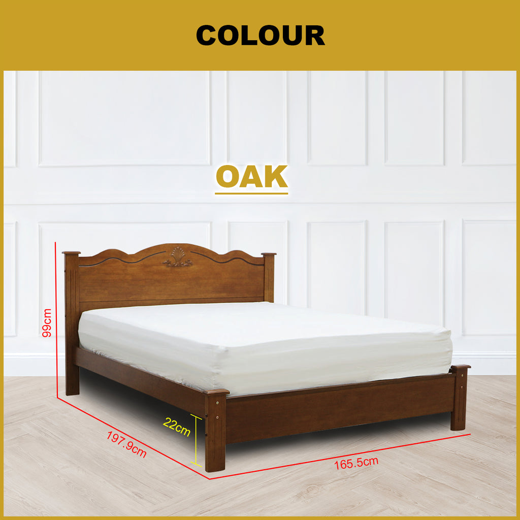 Mikky Wooden Bedframe Queen Size In Oak Colour with Mattress Option - MDF+Veneer Wood