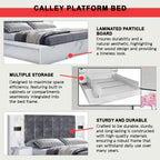 Calley Queen/King Size Platform Bed Frame with Side Table w/ Drawers & Hidden Storage