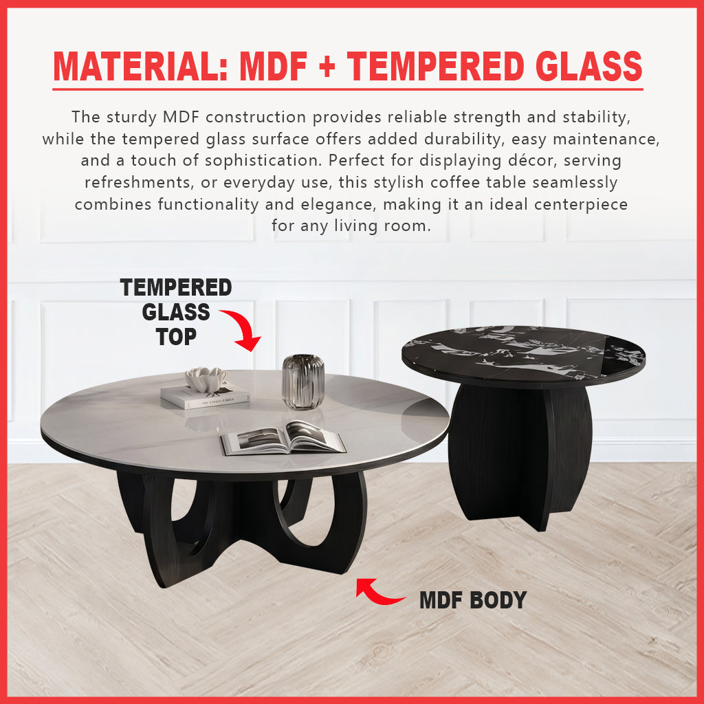 LAVIE Premium Coffee Center Table 2-Piece Set with Tempered Glass Table Top