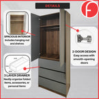 Nolin Modern 2 Door Hanging Wardrobe + 3 Layer Drawer Laminated Back Panel