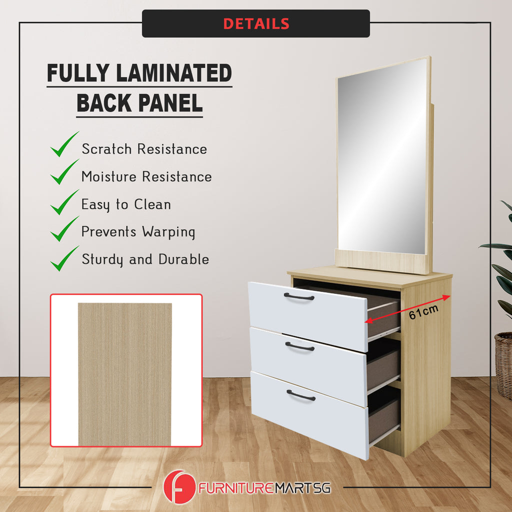 Pratio Dressing Table With Free Stool Laminated Smooth Gliding Drawer In 6 Colours