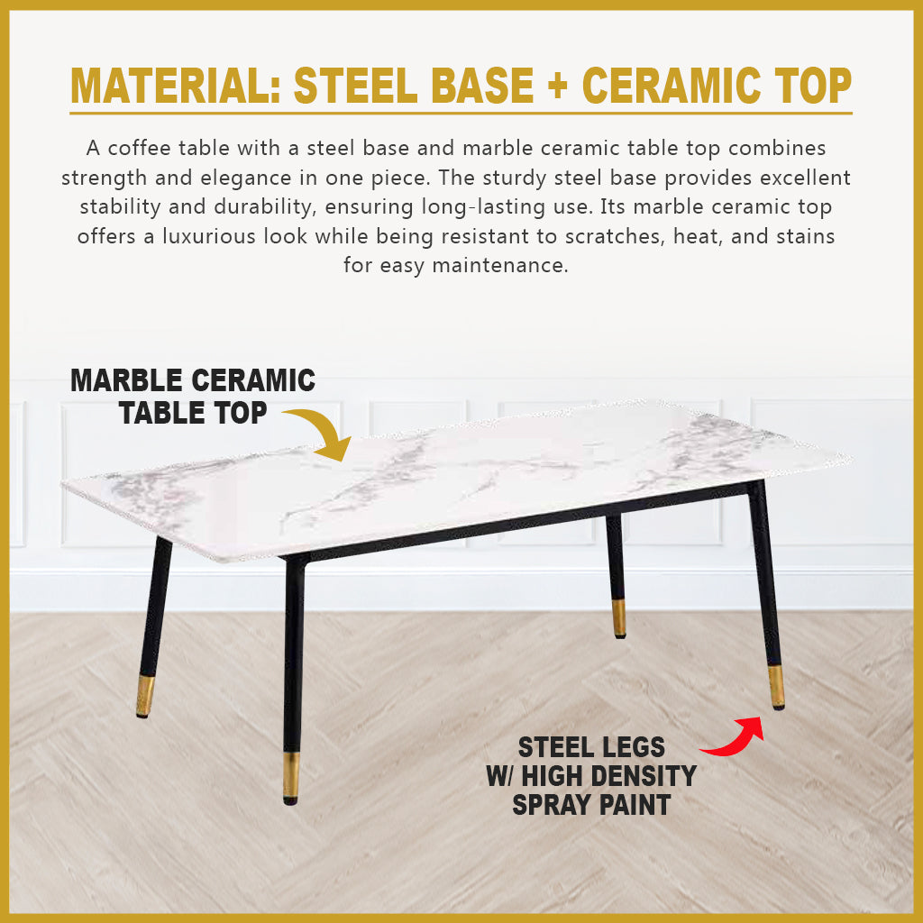 Malia Center Coffee Table Heat Resistant Glossy Ceramic Top with Steel Legs