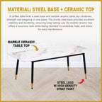 Malia Center Coffee Table Heat Resistant Glossy Ceramic Top with Steel Legs