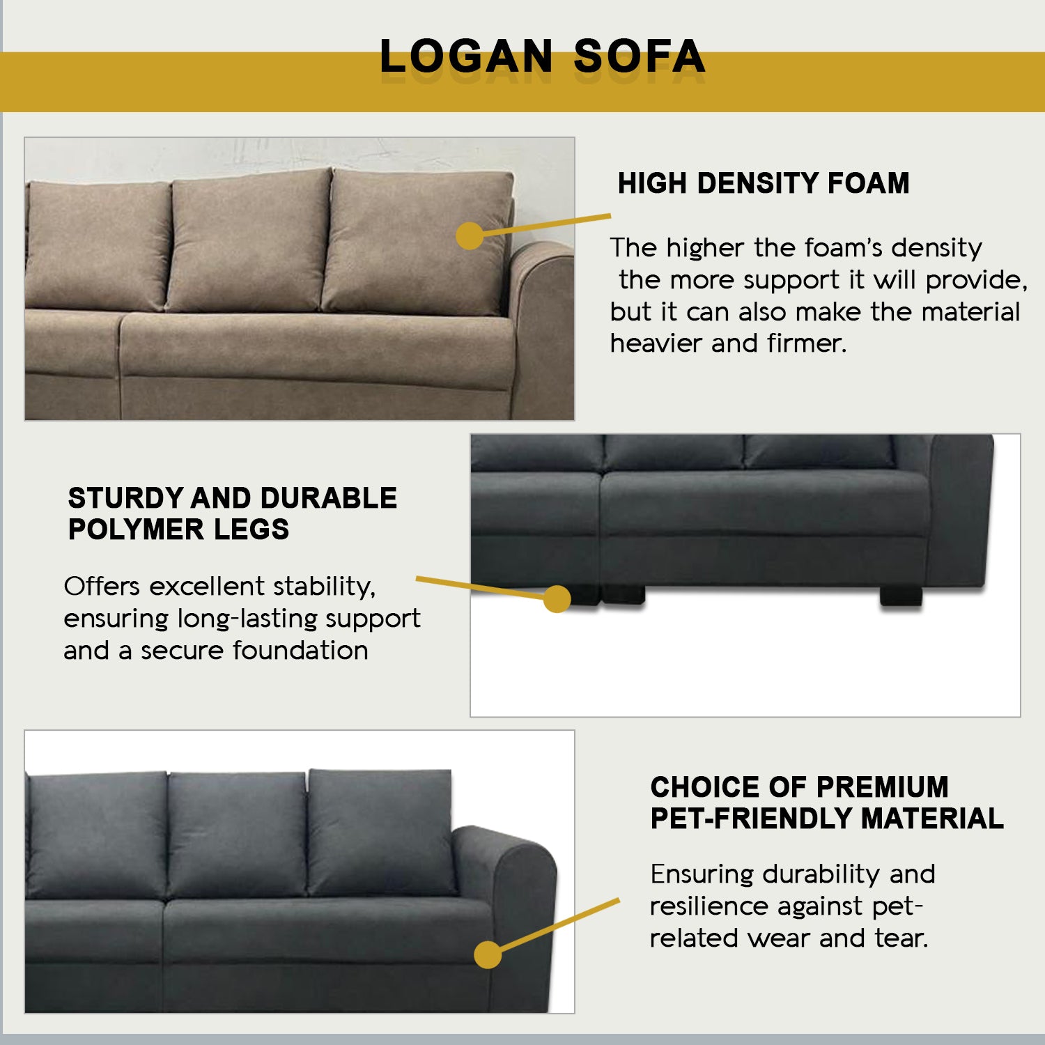 Logan 4 Seater With Chaise in 48 Colour - w/ PetFriendly Options