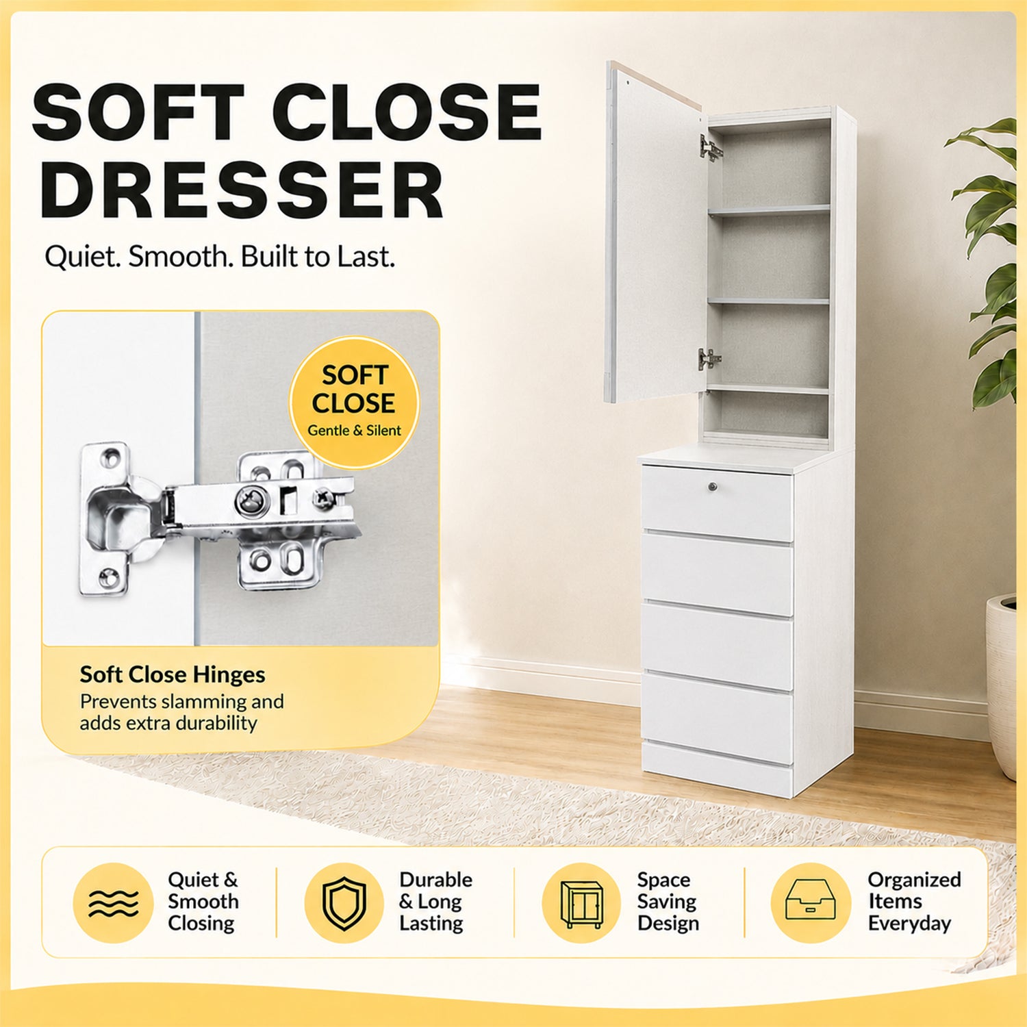 Welsh CARB-P2 Certified Board Dressing Table Smooth Gliding Drawer Dresser 6 Colours