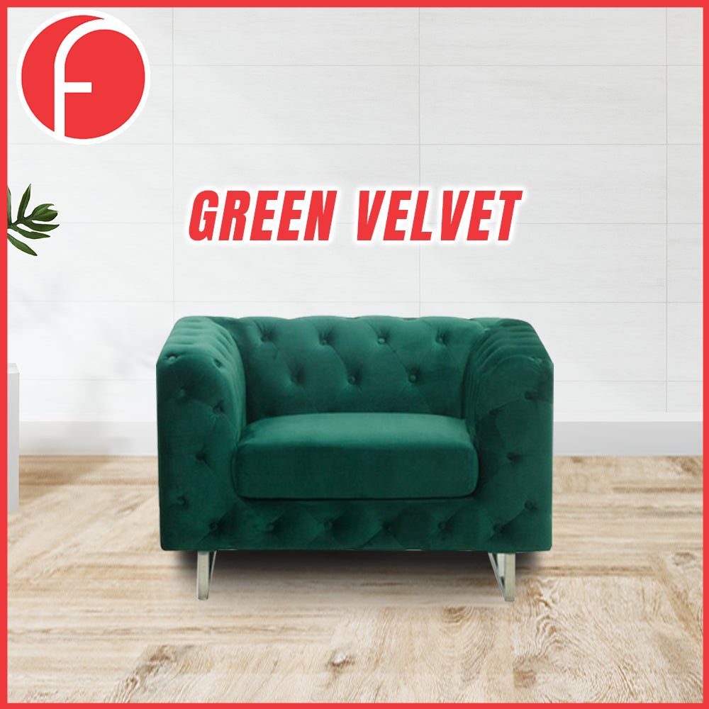 Nottingham Chesterfield 1 Seater Sofa In Green Velvet