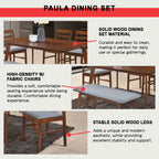 PAULA Solid Wood Dining Set Table with Chair and Bench - Available in White Wash and Walnut Colour