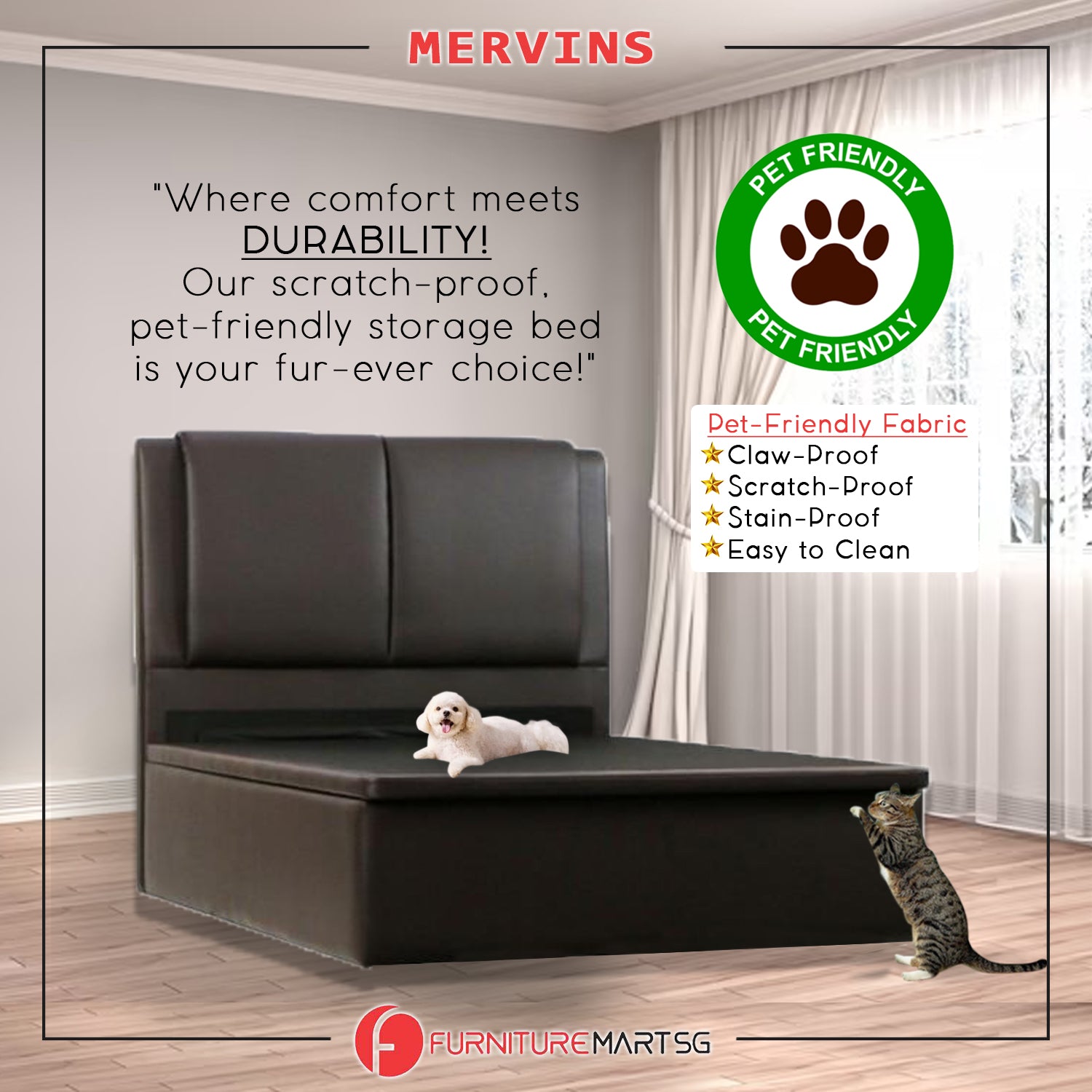 Orthocoil Mervins 14"/16"/18" SBD Storage Bed  w/ PetFriendly Scratch-resist w/ Mattress
