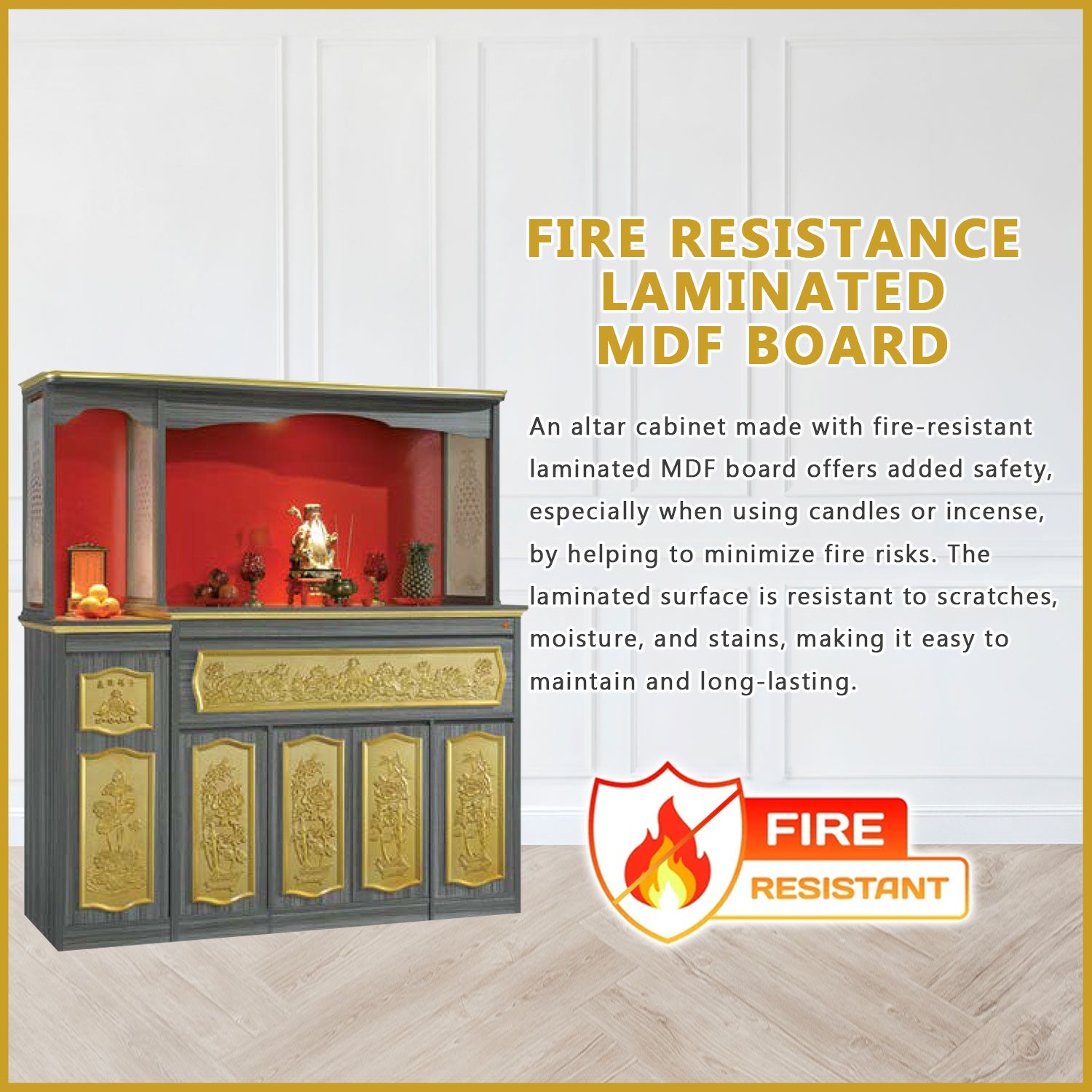 Yumo Oriental Altar Table with Top Altar Cabinet Fire Resistant Altar Cabinet