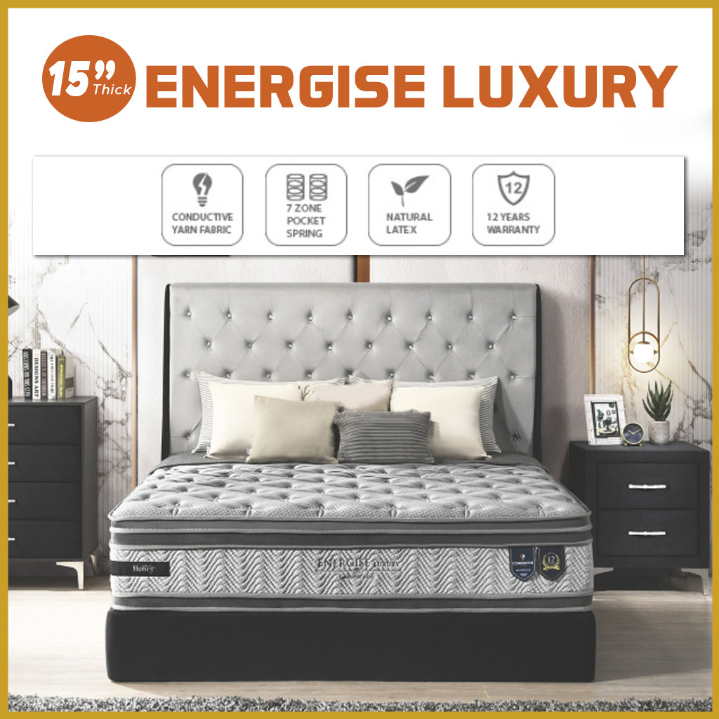 Honey Energise Luxury 15" Anti-Static 7-Zone Pocket Spring Mattress w/ FREE PILLOW - All Sizes