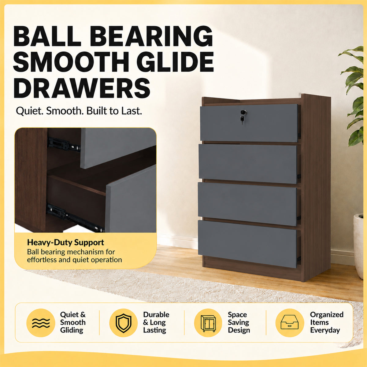 Devin Premium Chest of Drawers CARB-P2 Certified Board Full Laminated Back Panel