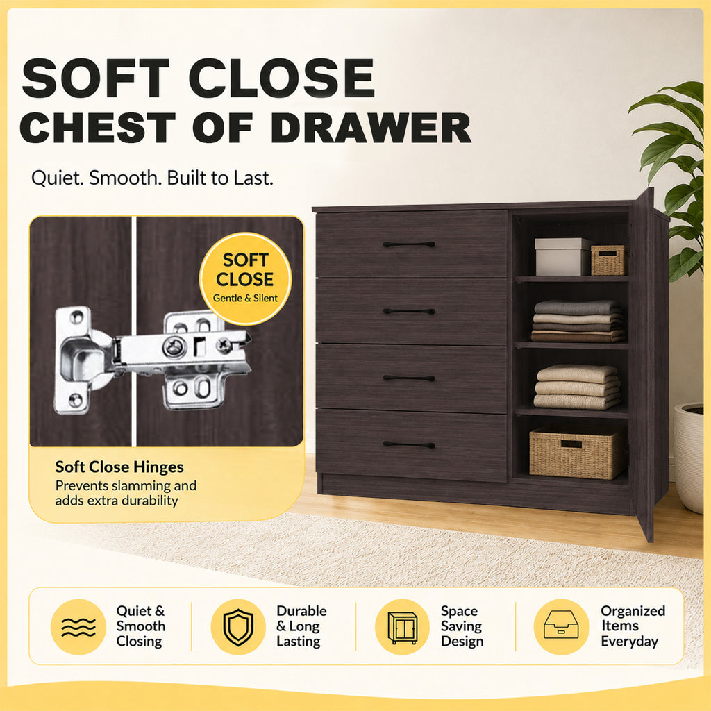 Fredo Chest of Drawers CARB-P2 Certified Board with Cabinet Full Laminated Back Panel