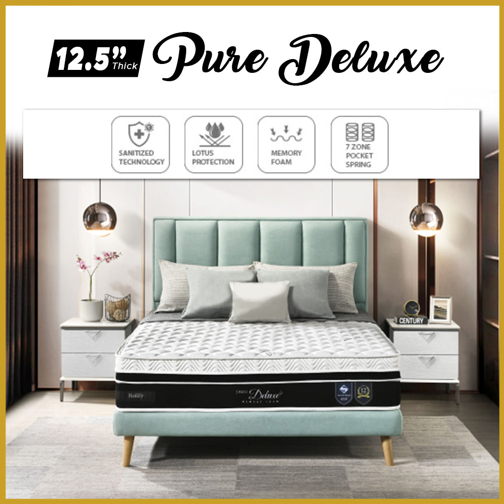 Honey Pure Deluxe 12.5" 7-Zone Pocket Spring Sanitized Mattress - All Sizes Available