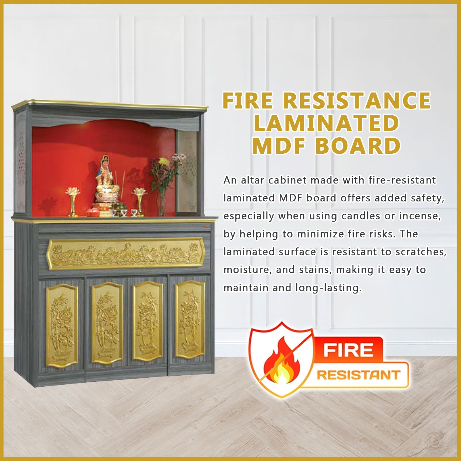 Nanci Oriental Altar Table with Top Altar Cabinet Fire Resistant Altar Cabinet