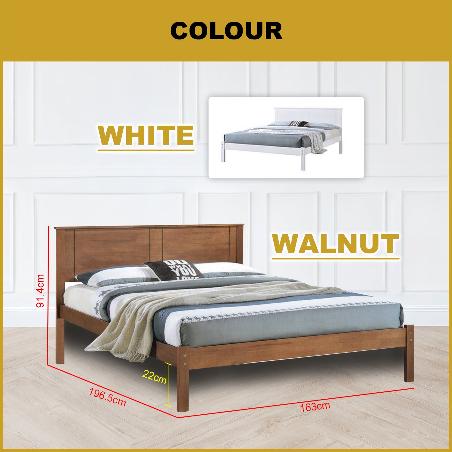 Leah Wooden Bedframe Queen Size In 2 Colour with Mattress Option - MDF+Veneer Wood