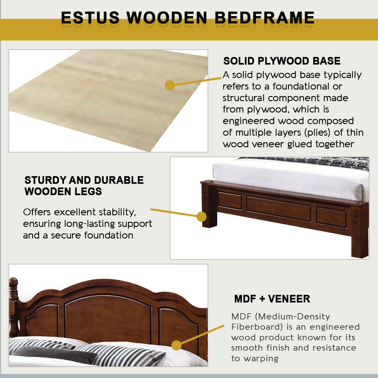 Estus Wooden Bedframe MDF + Veneer W/ Plywood Base Queen/King Size - w/ Mattress Option