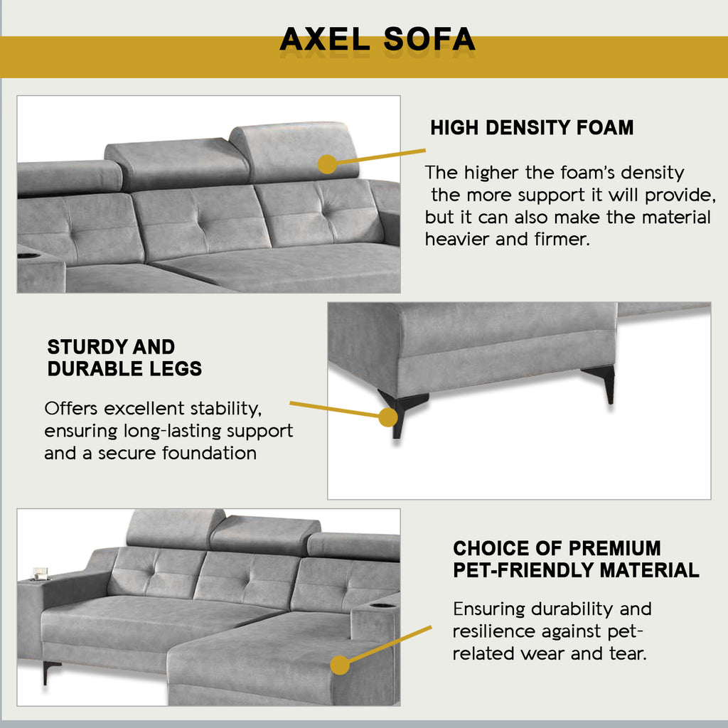 Axel 3 Seater Left and Right L-Shaped Sofa in 47 Colour - w/ PetFriendly Fabric/Leather