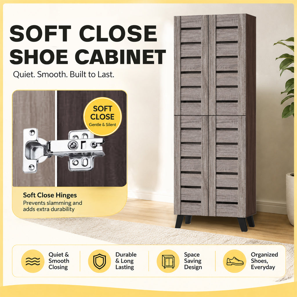 KYLEE 4 Doors Tall Shoe Cabinet Carb-P2 Certified With Air Ventilation Free Installation