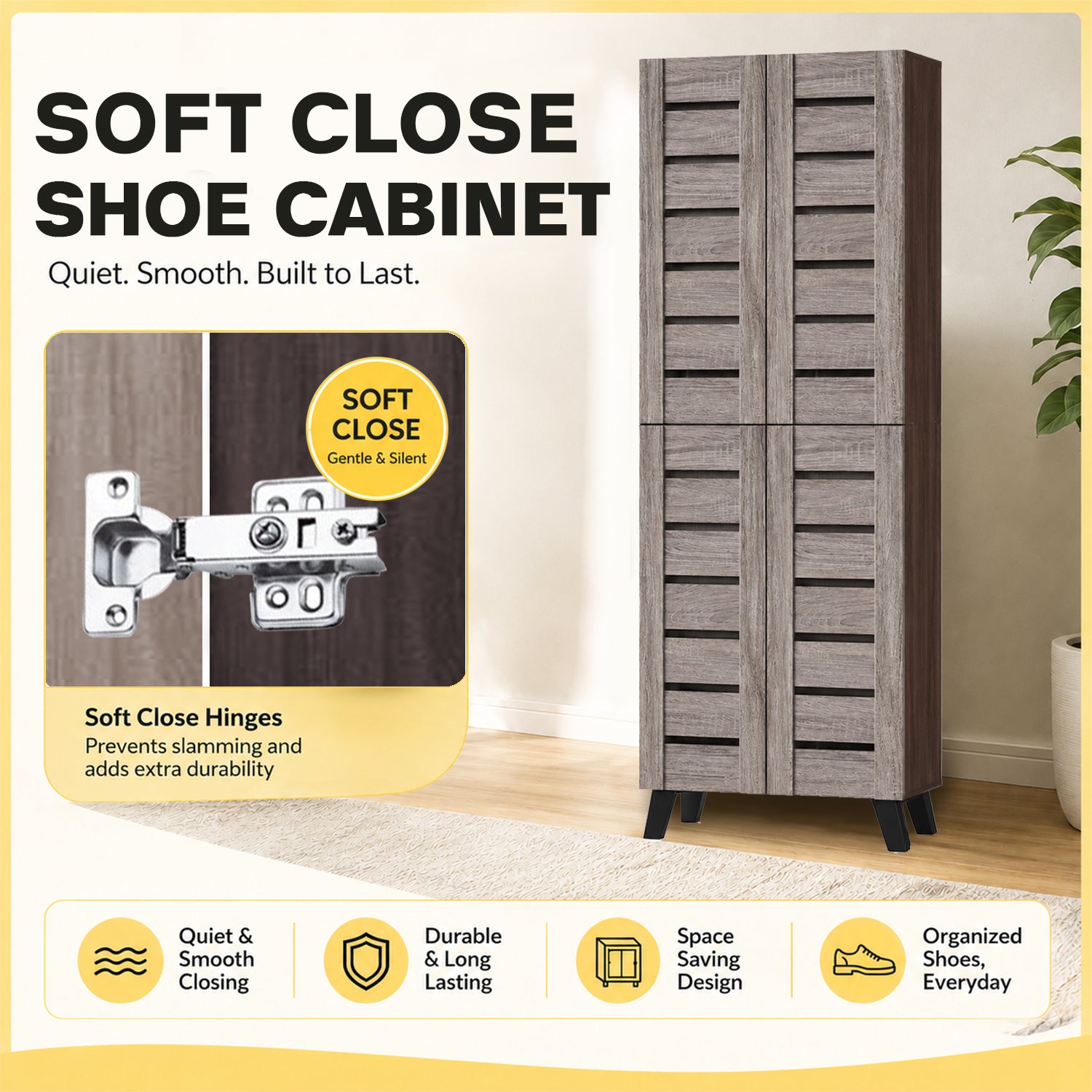 KYLEE 4 Doors Tall Shoe Cabinet Carb-P2 Certified With Air Ventilation Free Installation