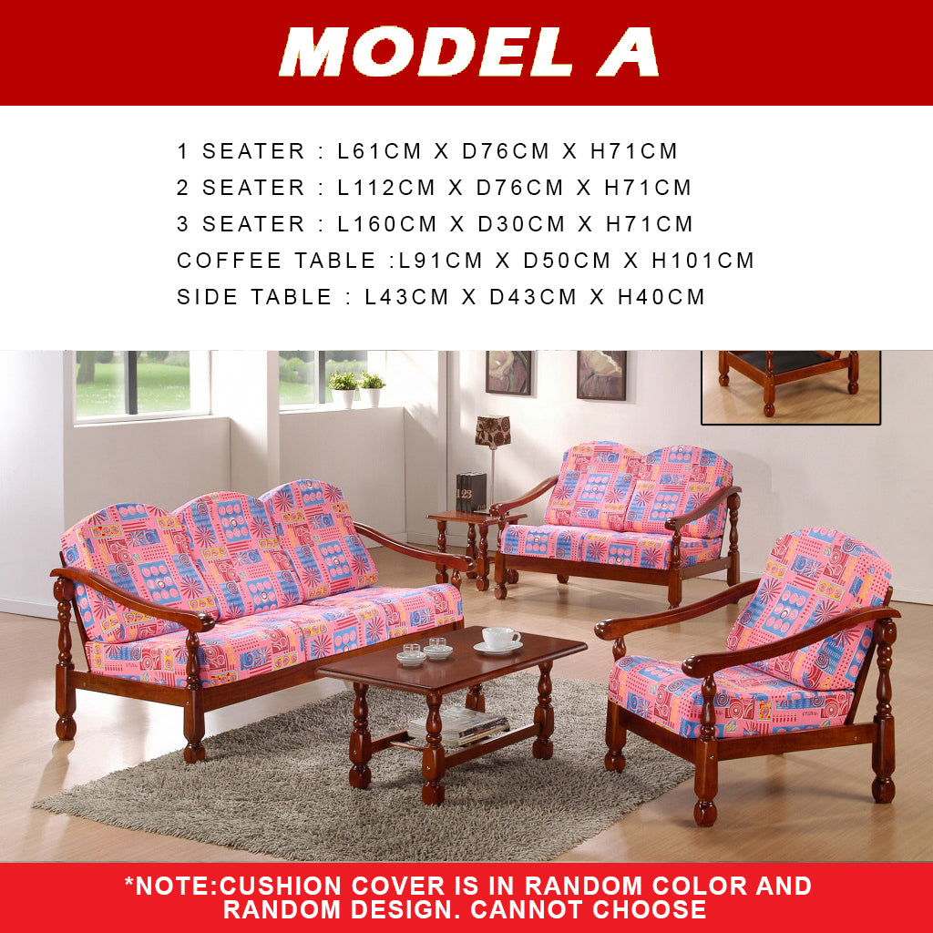 Jewel Living Room Set 4 Wooden Sofa Set Removable Fabric Covers with Coffee Table
