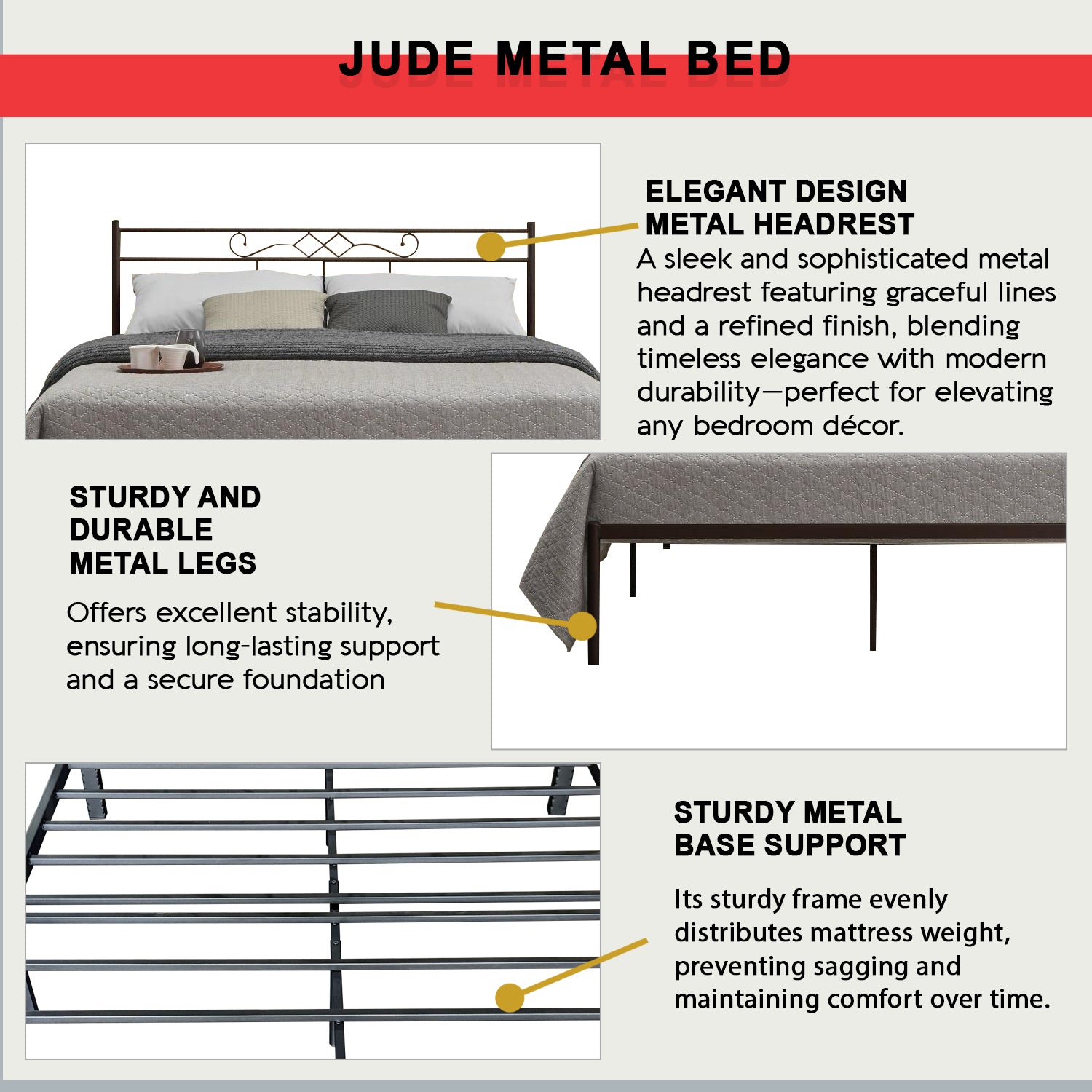 Jude Queen Metal Bed Frame in Copper or White Colour - w/ Mattress Option