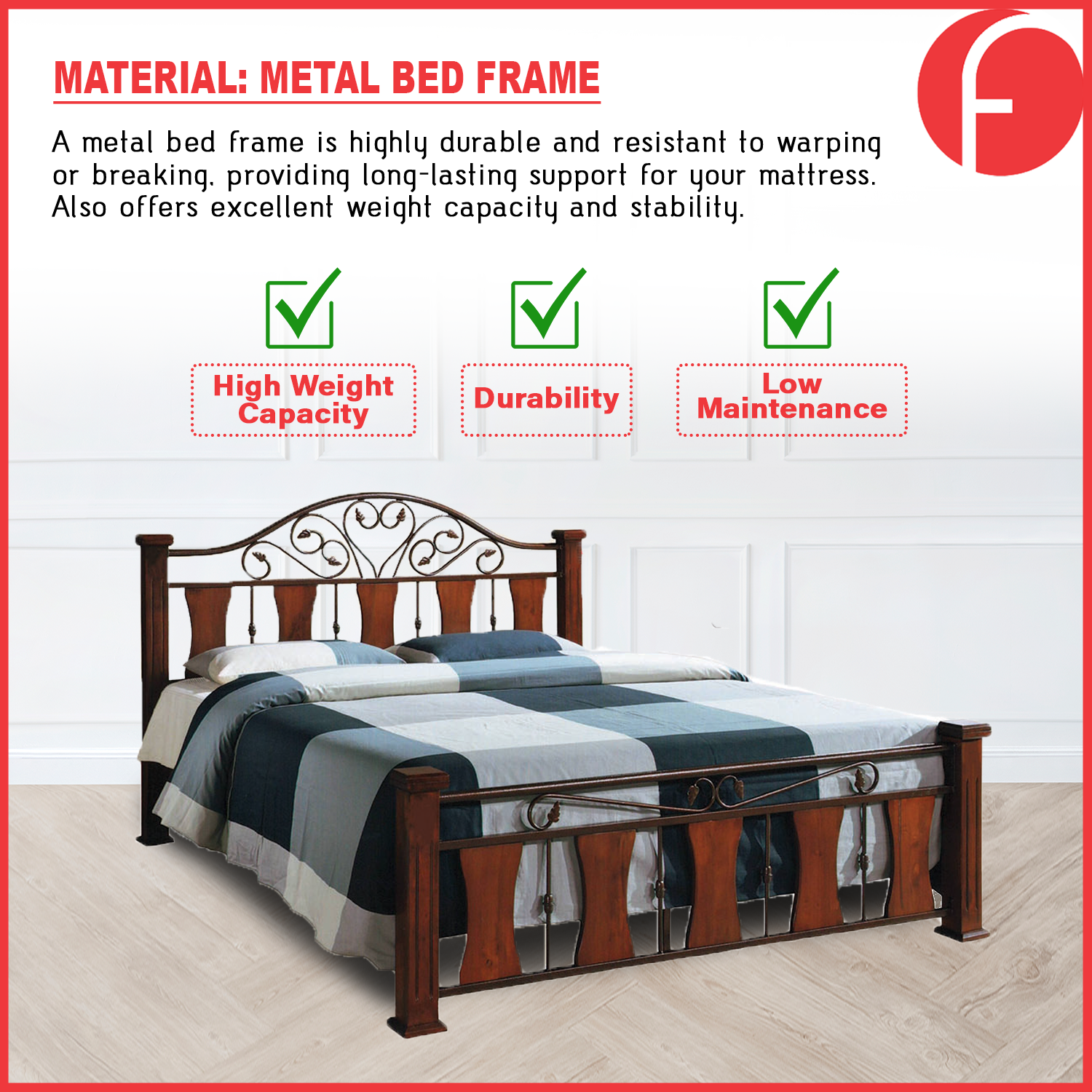 Suzana Series 1 Metal Bed Frame Copper / White In Queen Size w/ Mattress