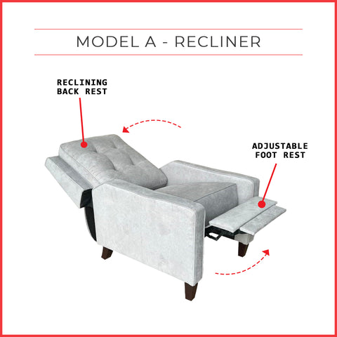 Image of Harny 1-Seater Reclining Sofa in Grey Fabric