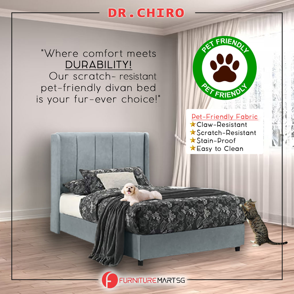 OrthoCoil Elsa Divan Bedframe Pet-Friendly Fabric With Mattress Add-On Options - All Sizes Available