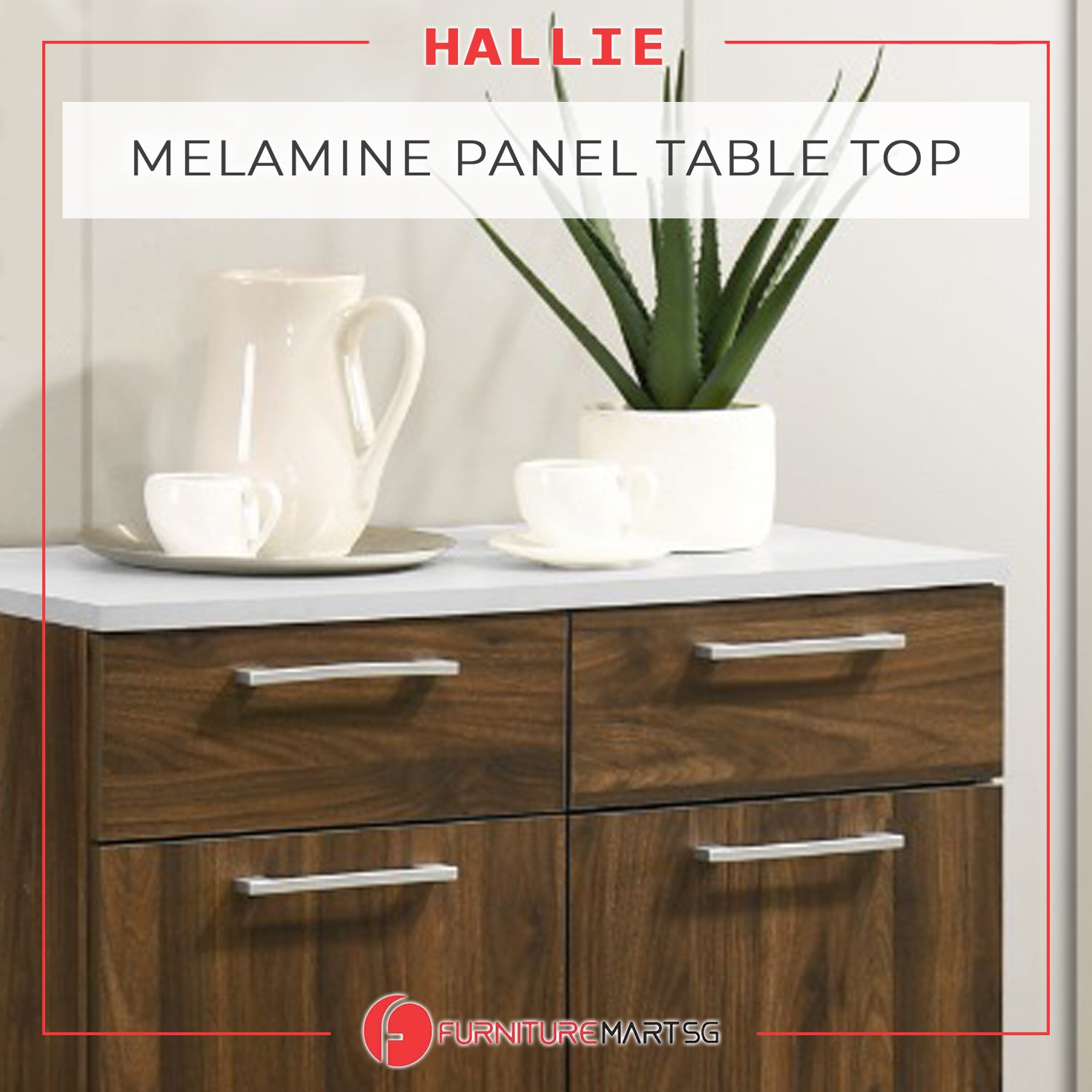 Hallie Series Modular Kitchen Cabinet Melamine Panel Top with Hanging Cabinet in Brown & Natural Color.
