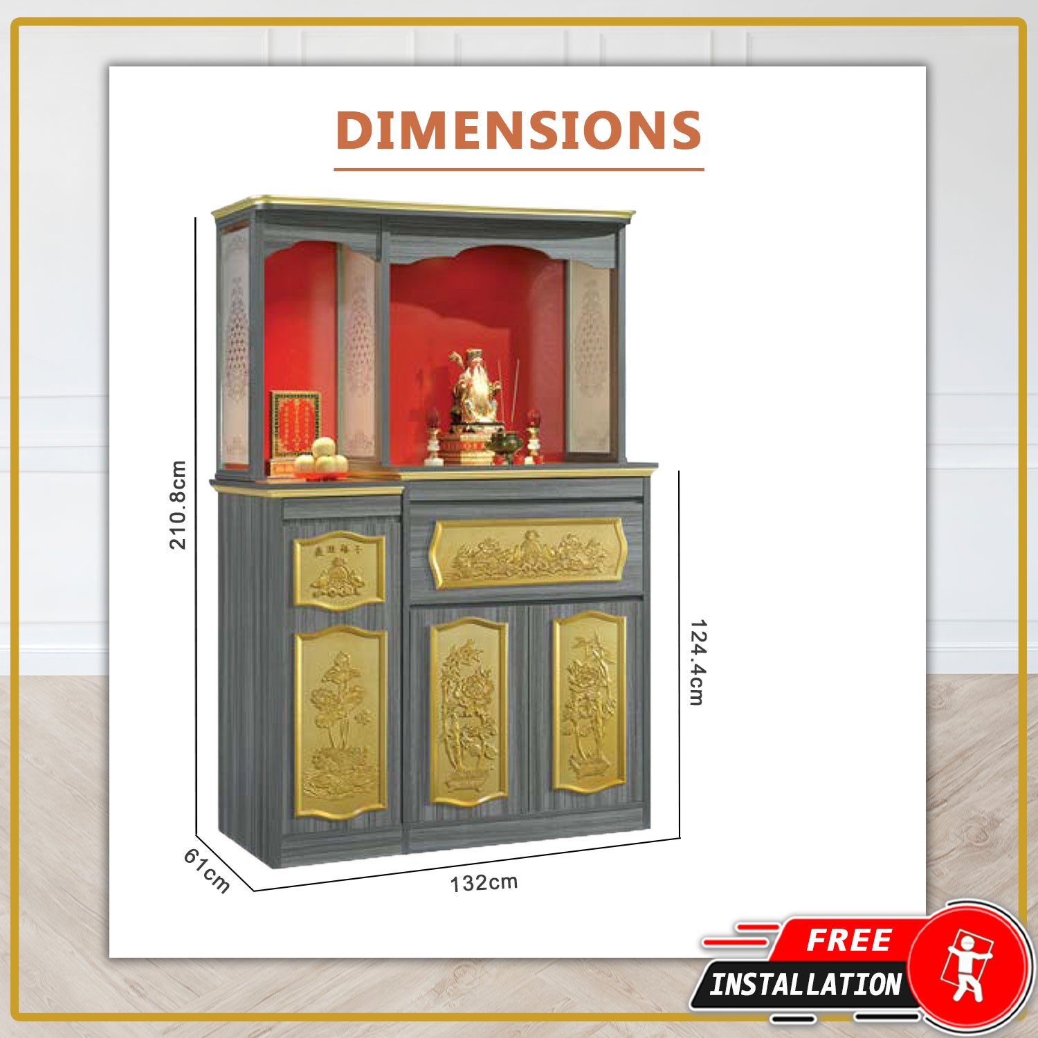 Ammalis Oriental Altar Table with Top Altar Cabinet Fire Resistant Altar Cabinet