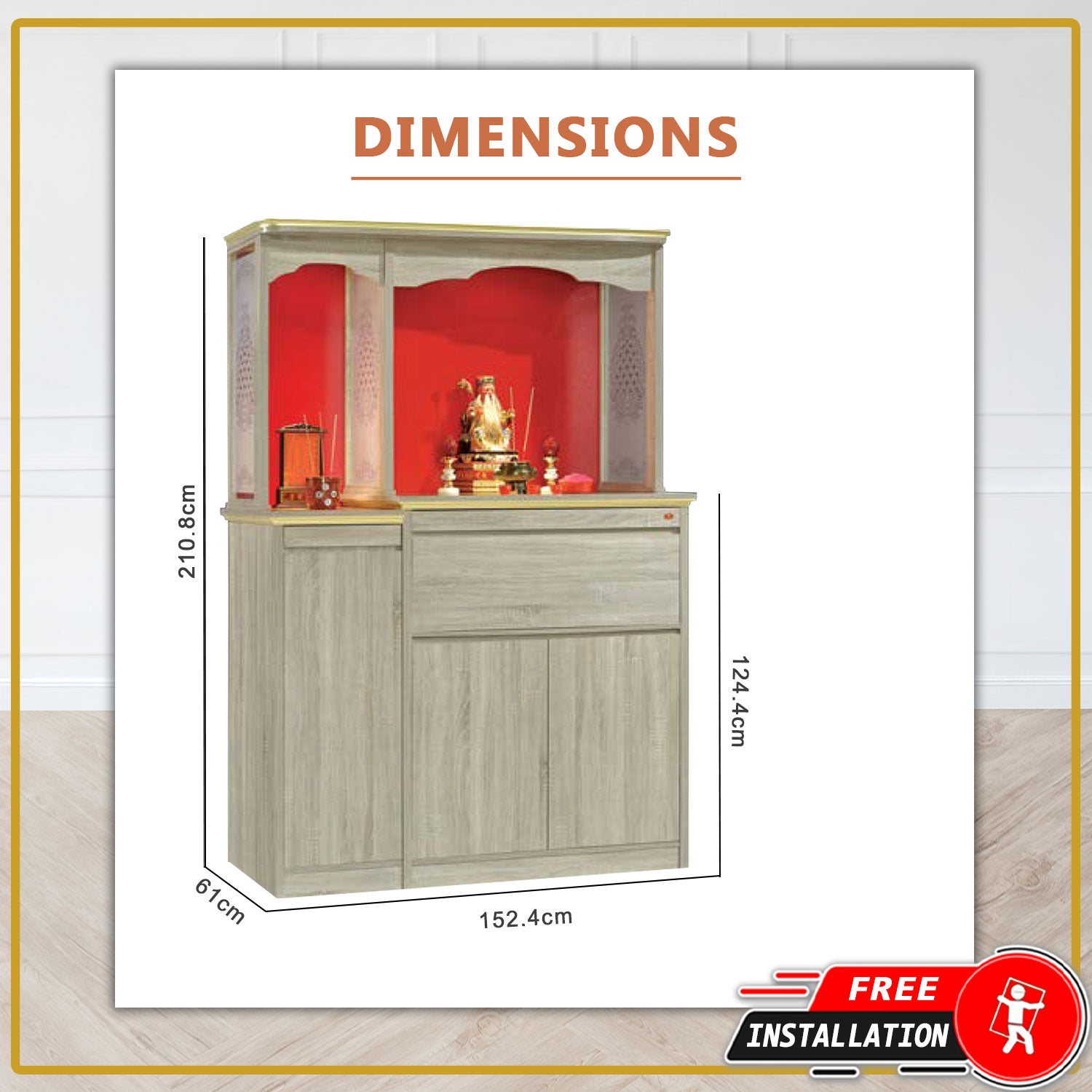 Josephine Oriental Altar Table with Top Altar Cabinet Fire Resistant Altar Cabinet