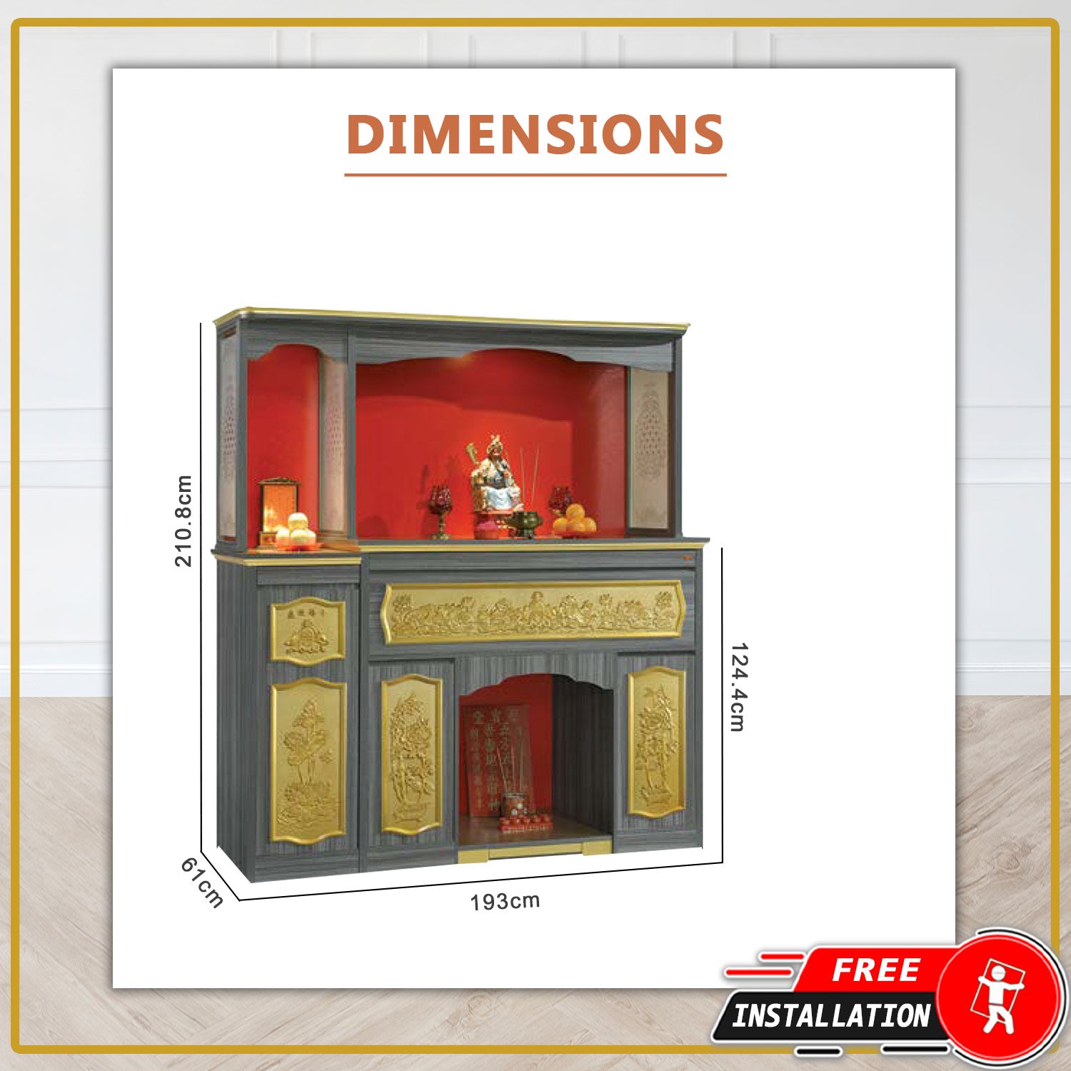 Yooki Oriental Altar Table with Top Altar Cabinet Fire Resistant Altar Cabinet