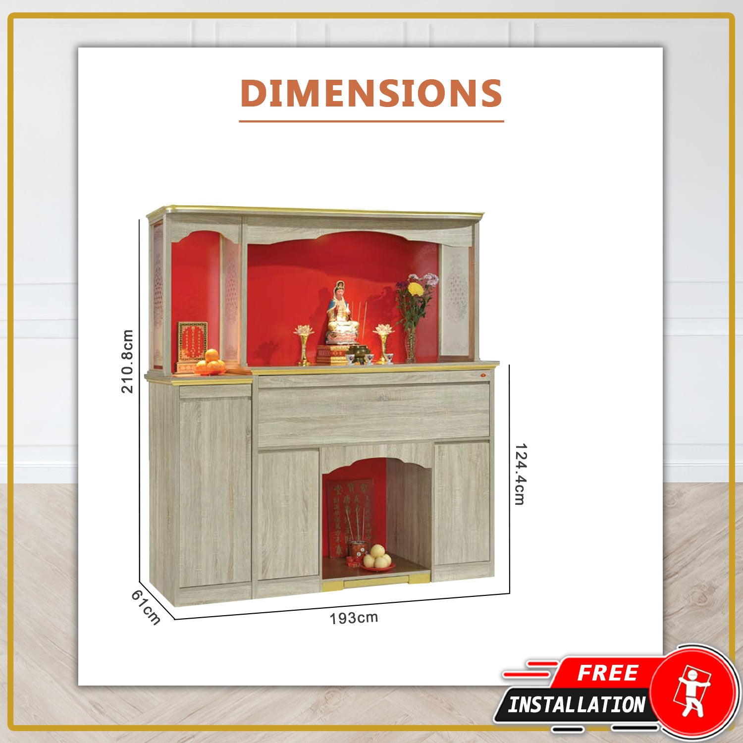 Simone Oriental Altar Table with Top Altar Cabinet Fire Resistant Altar Cabinet