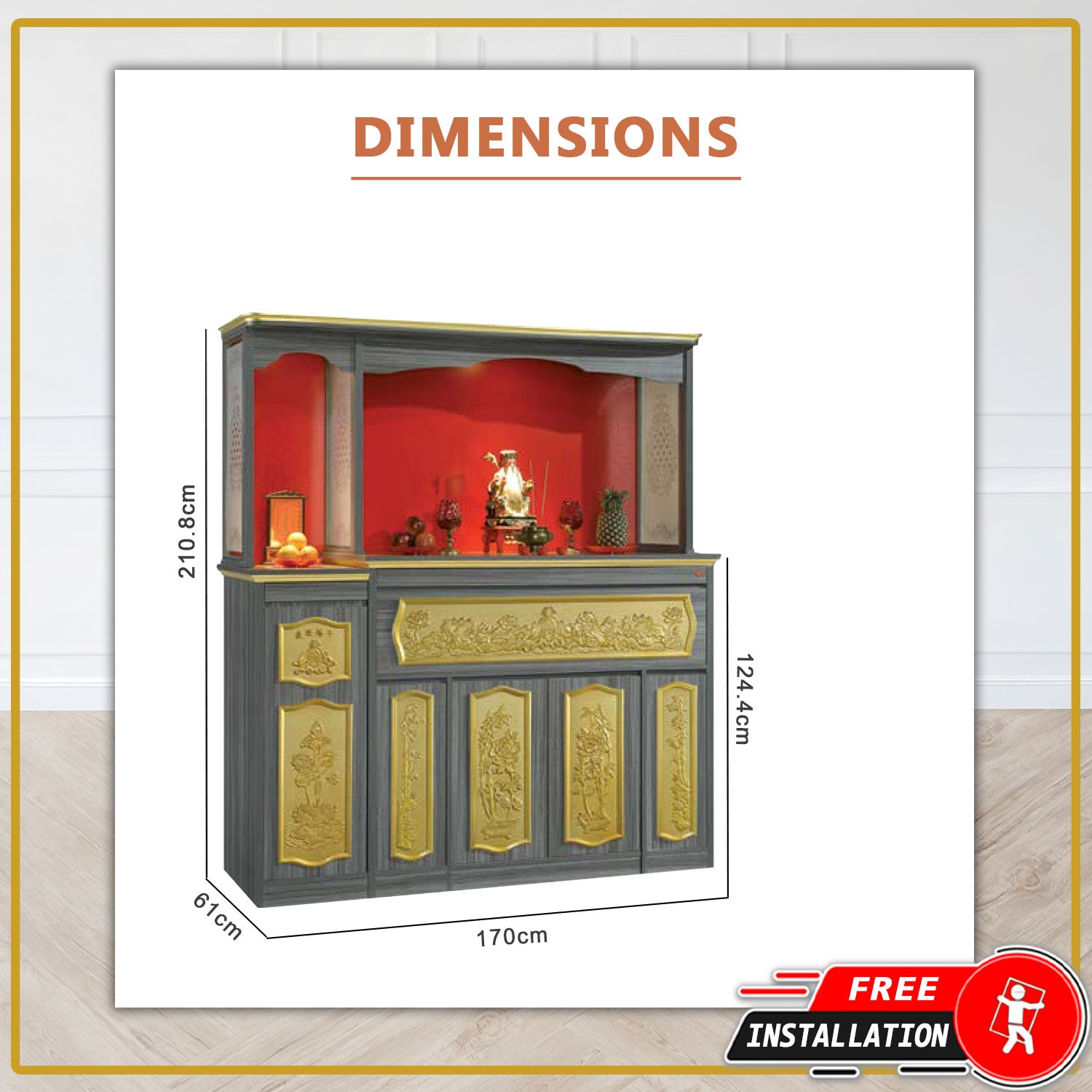 Sonny Oriental Altar Table with Top Altar Cabinet Fire Resistant Altar Cabinet