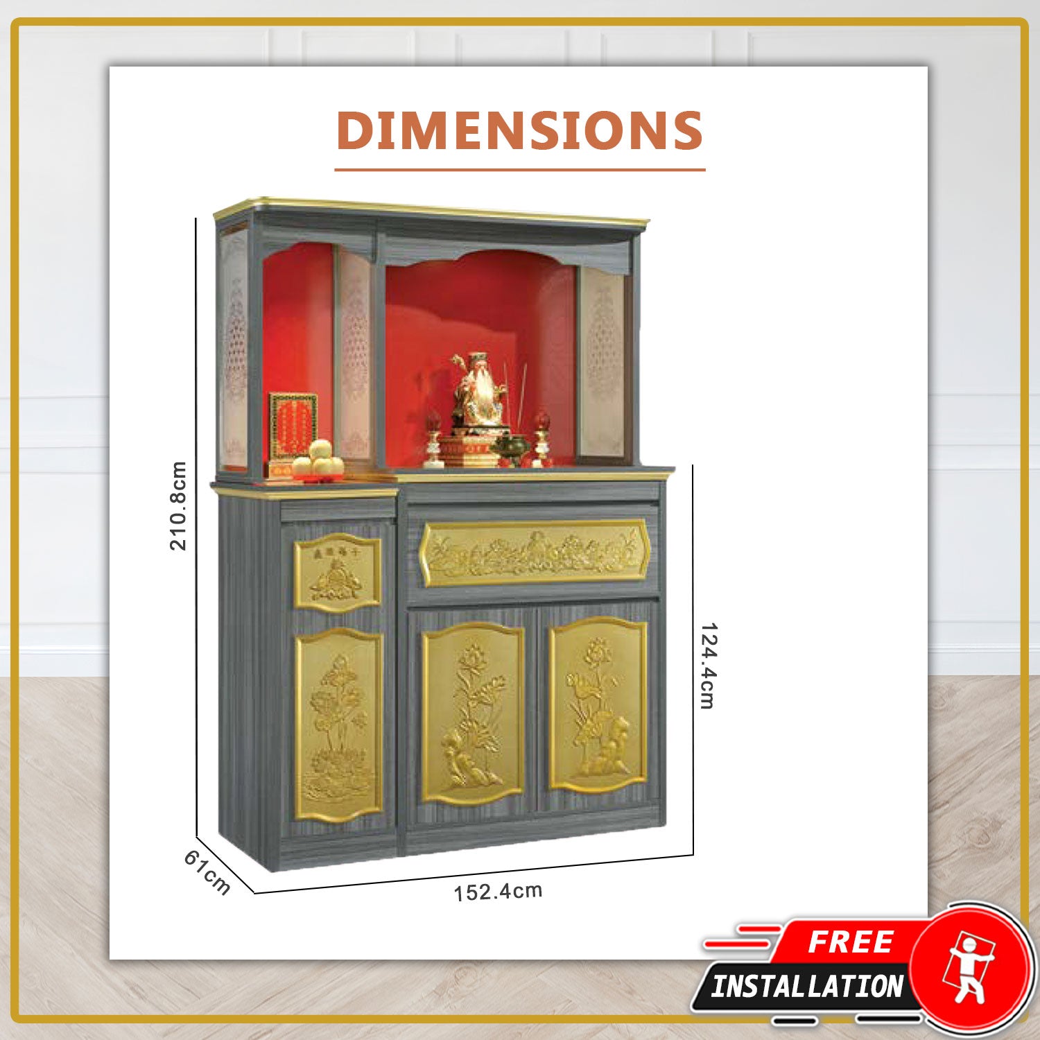 Molly Oriental Altar Table with Top Altar Cabinet Fire Resistant Altar Cabinet