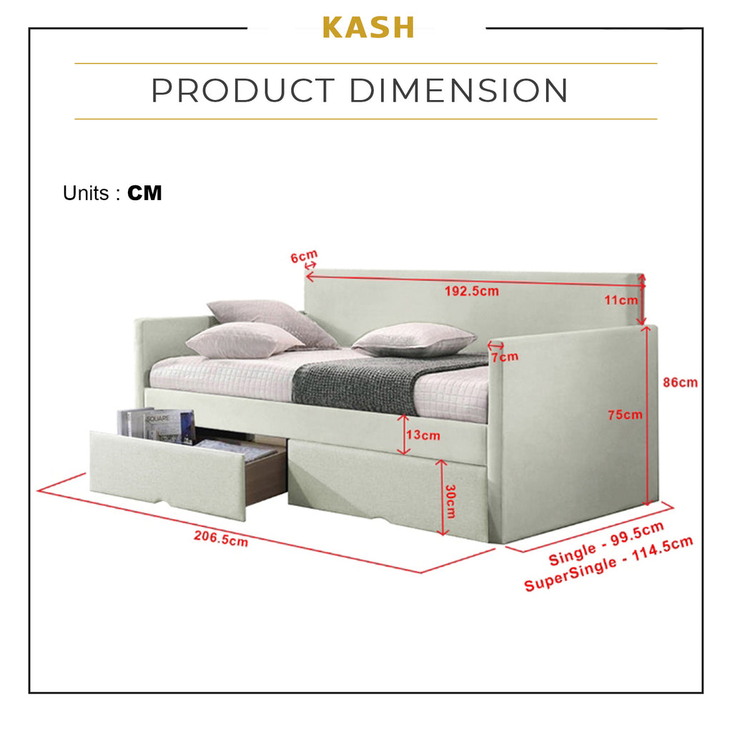 Kash Series Daybed with Drawers - Pet-Friendly Option with Mattress -47 Colours