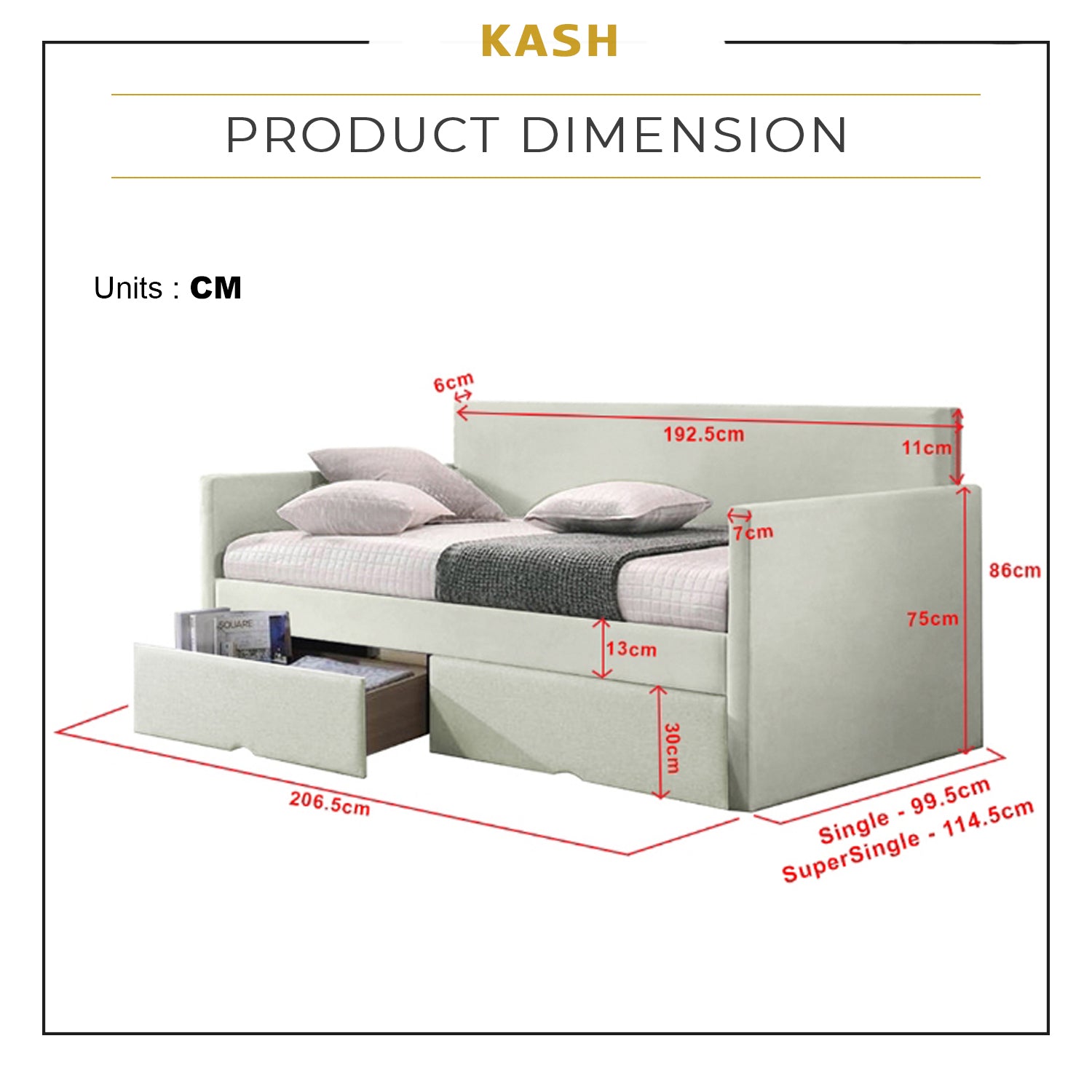 Kash Series Daybed with Drawers - Pet-Friendly Option with Mattress -47 Colours