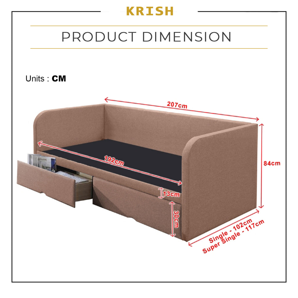 Krish Daybed with Drawers with Mattress - Pet-Friendly Option - 47 Colours