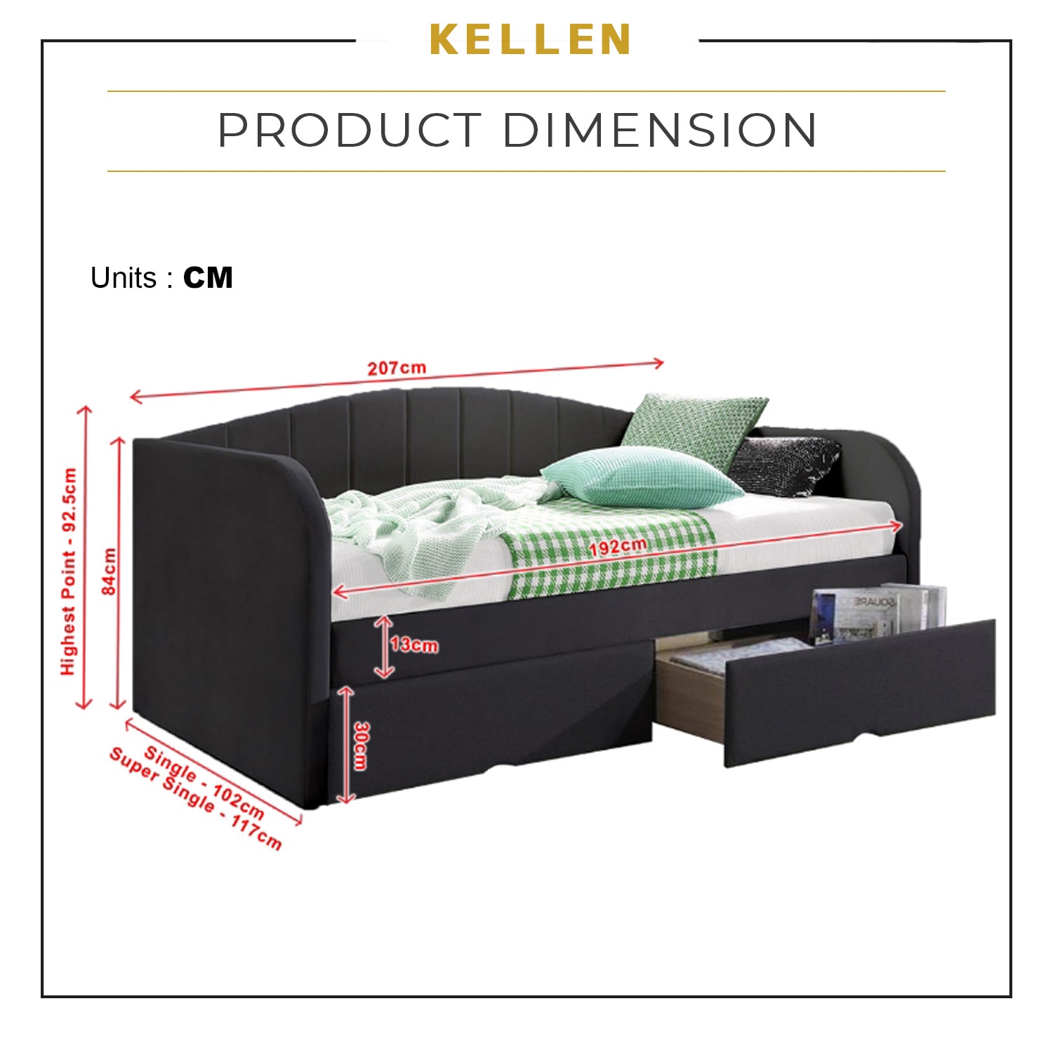 Kellen Daybed with Drawers with Mattress - Pet-Friendly Option - 47 Colours