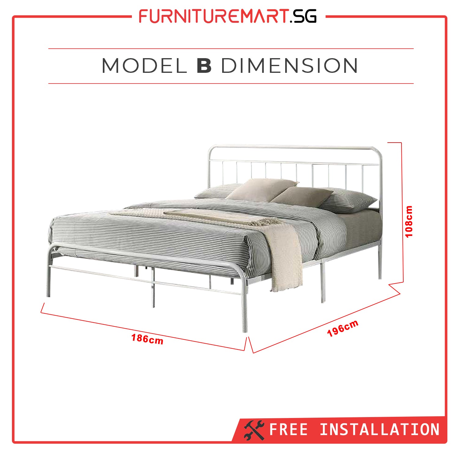 Leemi King Size Metal Bed Frame in White Colour with Mattress Option