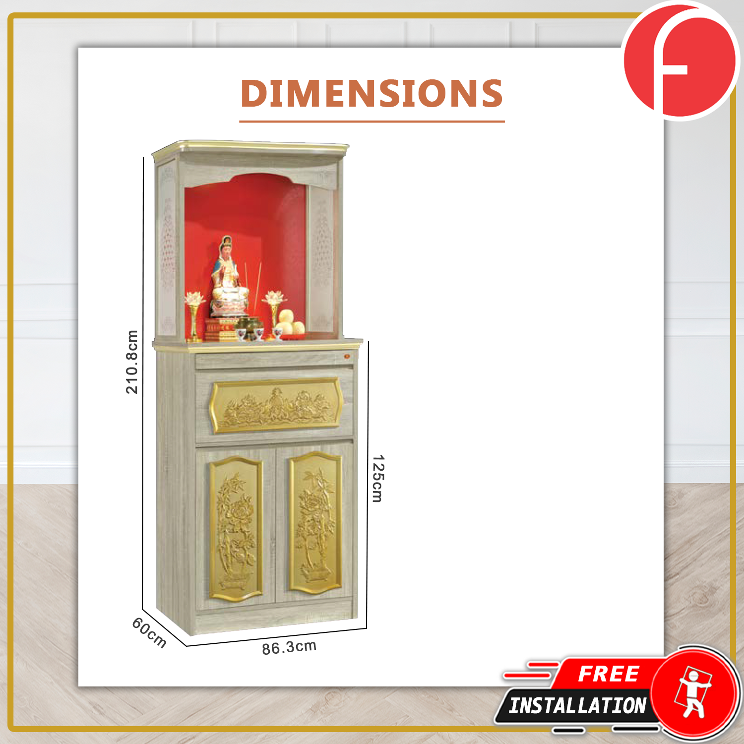 Whitney Oriental Altar Table with Top Altar Cabinet Fire Resistant Altar Cabinet