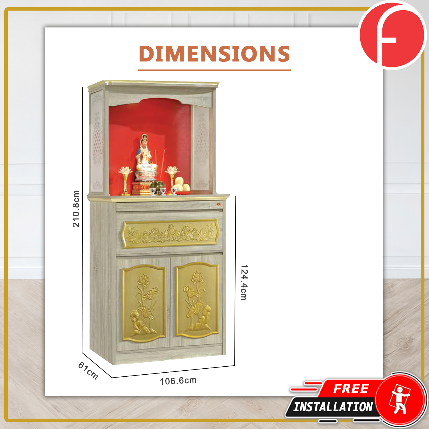 Demi Oriental Altar Table with Top Altar Cabinet Fire Resistant Altar Cabinet