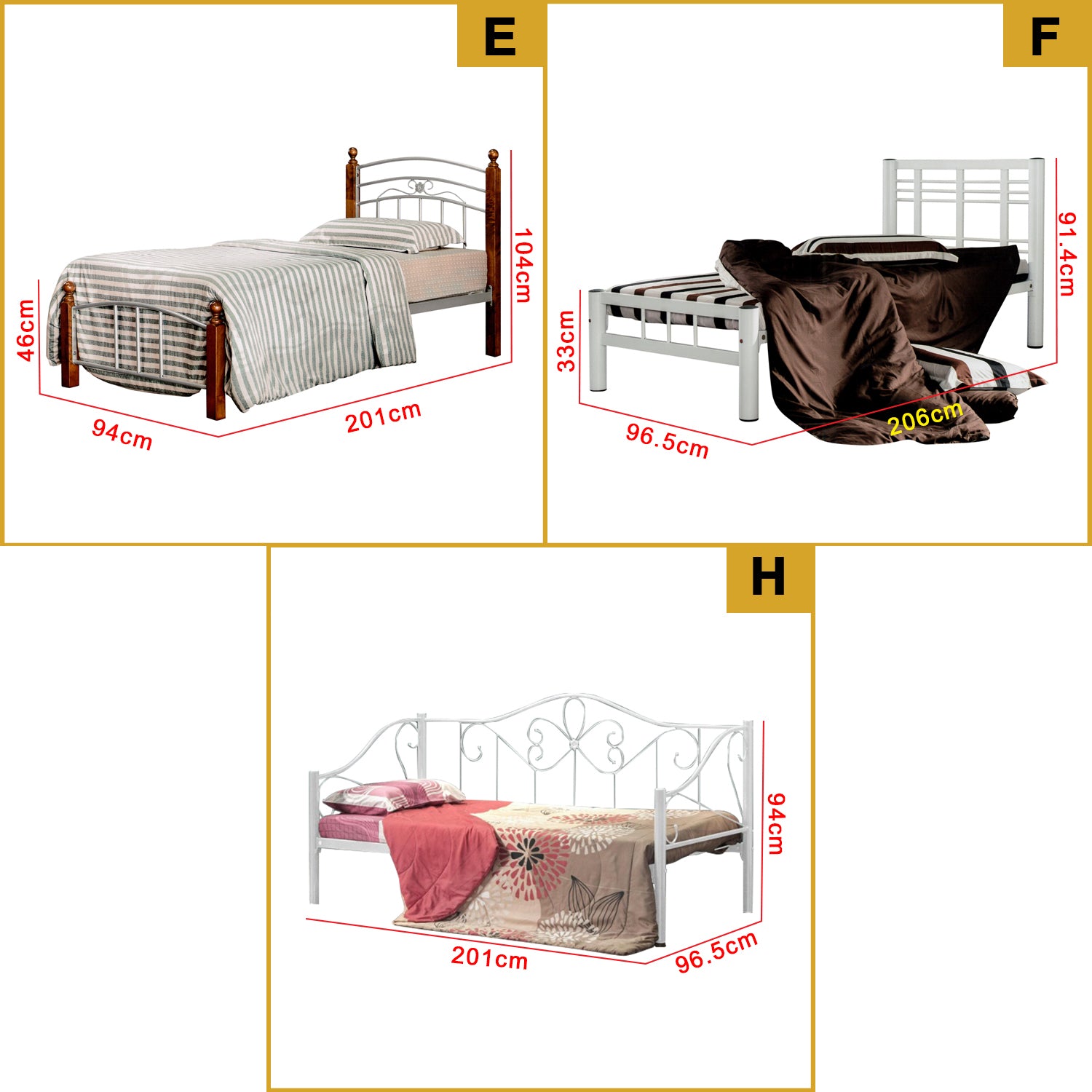 Omara Series Metal/Wood Bed Frame with Double Decker Collection - All Sizes