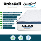 ORTHOCOIL CHIRO COOL 12" 5-Zone Pocketed Spring Mattress - Synthetic Latex and Ice Silk Cooling Fabric