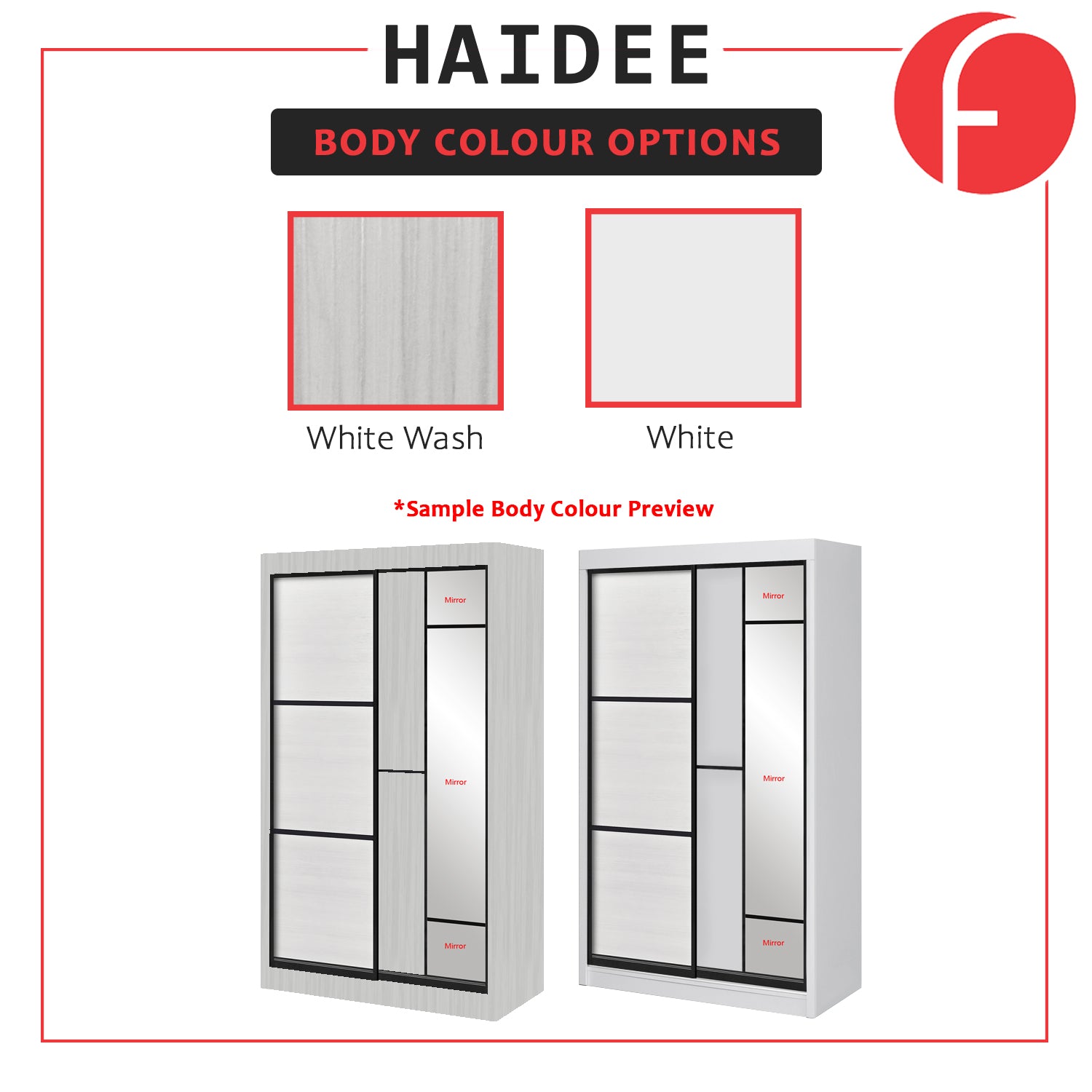 Haidee Series 2-Door Sliding Door Wardrobe with Internal Mirror in 5 Colors And 7 Door