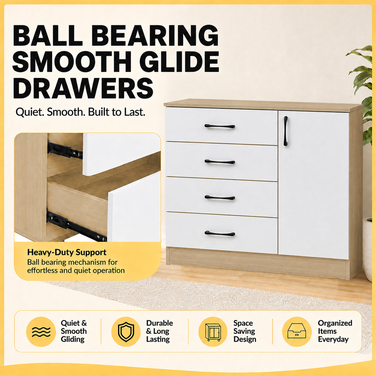 Fredo Chest of Drawers CARB-P2 Certified Board with Cabinet Full Laminated Back Panel
