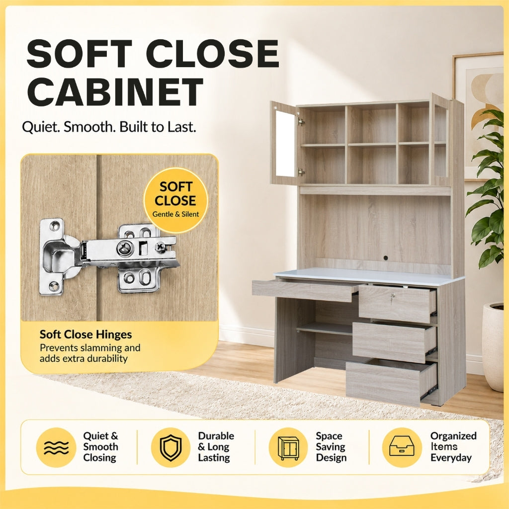 Tonee Writing Table/ Study Desk with Drawers w/ Lock and Shelf CARB-P2 Certified Board